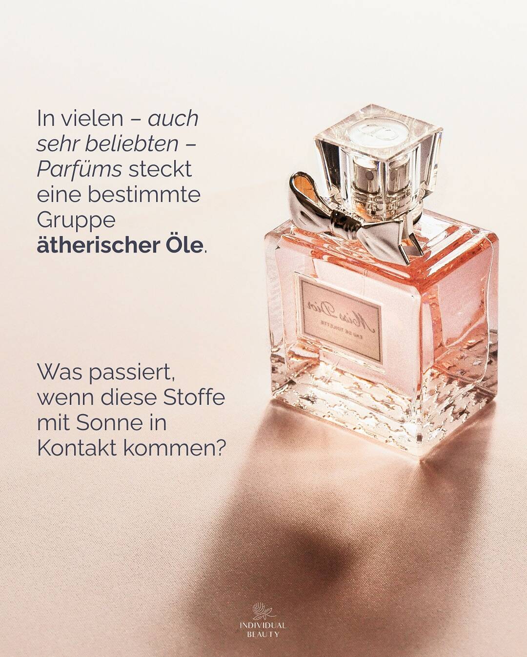 ☀️✨ Achtung Parfum-Fans!
Manche Duftstoffe können deine Haut lichtempfindlicher machen und so Pigmentflecken fördern.
Ein oft übersehener Grund, warum Flecken trotz guter Pflege entstehen.
In unserem neuen Carousel erfährst du:
💡 Welche Duftstoffe du kennen solltest
💡 Worauf du bei Parfüms achten musst
💡 Wie du deine Haut ganz einfach schützt
Weil schöne Haut kein Zufall ist – sondern das Ergebnis von Wissen + der richtigen Pflege. 💖
#individualbeautywien #pigmentflecken #sonnenschutz #skincaretipps #medicalbeauty #duftwissen #photosensitivität #parfumliebe #summerglow #hautpflegewien #glowfromwithin #ästhetikwien #spfistamust #realbeautyfacts
