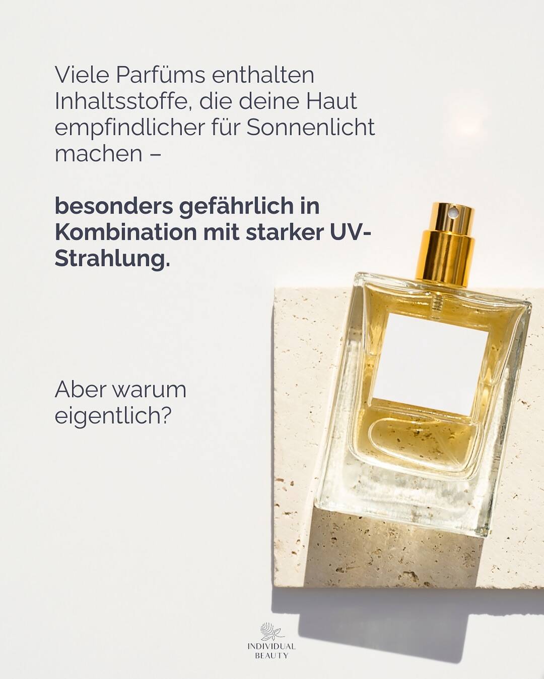 ☀️✨ Achtung Parfum-Fans!
Manche Duftstoffe können deine Haut lichtempfindlicher machen und so Pigmentflecken fördern.
Ein oft übersehener Grund, warum Flecken trotz guter Pflege entstehen.
In unserem neuen Carousel erfährst du:
💡 Welche Duftstoffe du kennen solltest
💡 Worauf du bei Parfüms achten musst
💡 Wie du deine Haut ganz einfach schützt
Weil schöne Haut kein Zufall ist – sondern das Ergebnis von Wissen + der richtigen Pflege. 💖
#individualbeautywien #pigmentflecken #sonnenschutz #skincaretipps #medicalbeauty #duftwissen #photosensitivität #parfumliebe #summerglow #hautpflegewien #glowfromwithin #ästhetikwien #spfistamust #realbeautyfacts