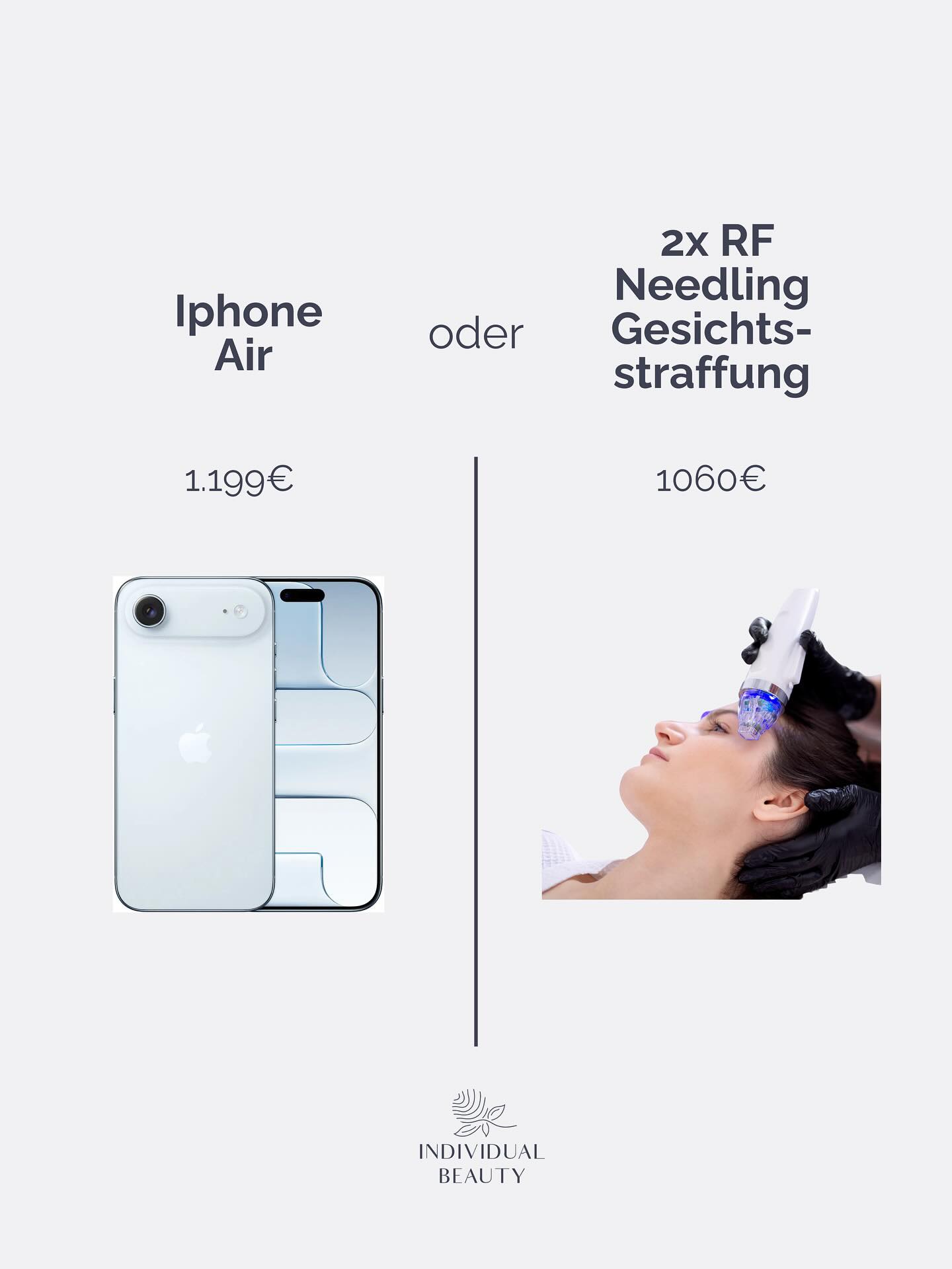 The new iPhone 17 is here!
But let’s be honest: What brings more confidence?
A new phone OR a new look?
Your choice – we just make sure you invest wisely!
Individual Beauty Cosmetics Studio
Neuwaldegger Straße 2,
1170 Wien, Austria
Tel: +43 664 253 3977
#individualbeauty #wohlbefinden #selfcare #selbstliebe #beautyvienna #gesundehaut #körperpflege #balancefinden #aestheticsvienna #selbstvertrauen #selfinvestment #viennabeauty #beautyaustria #skincarevienna #bewusstleben