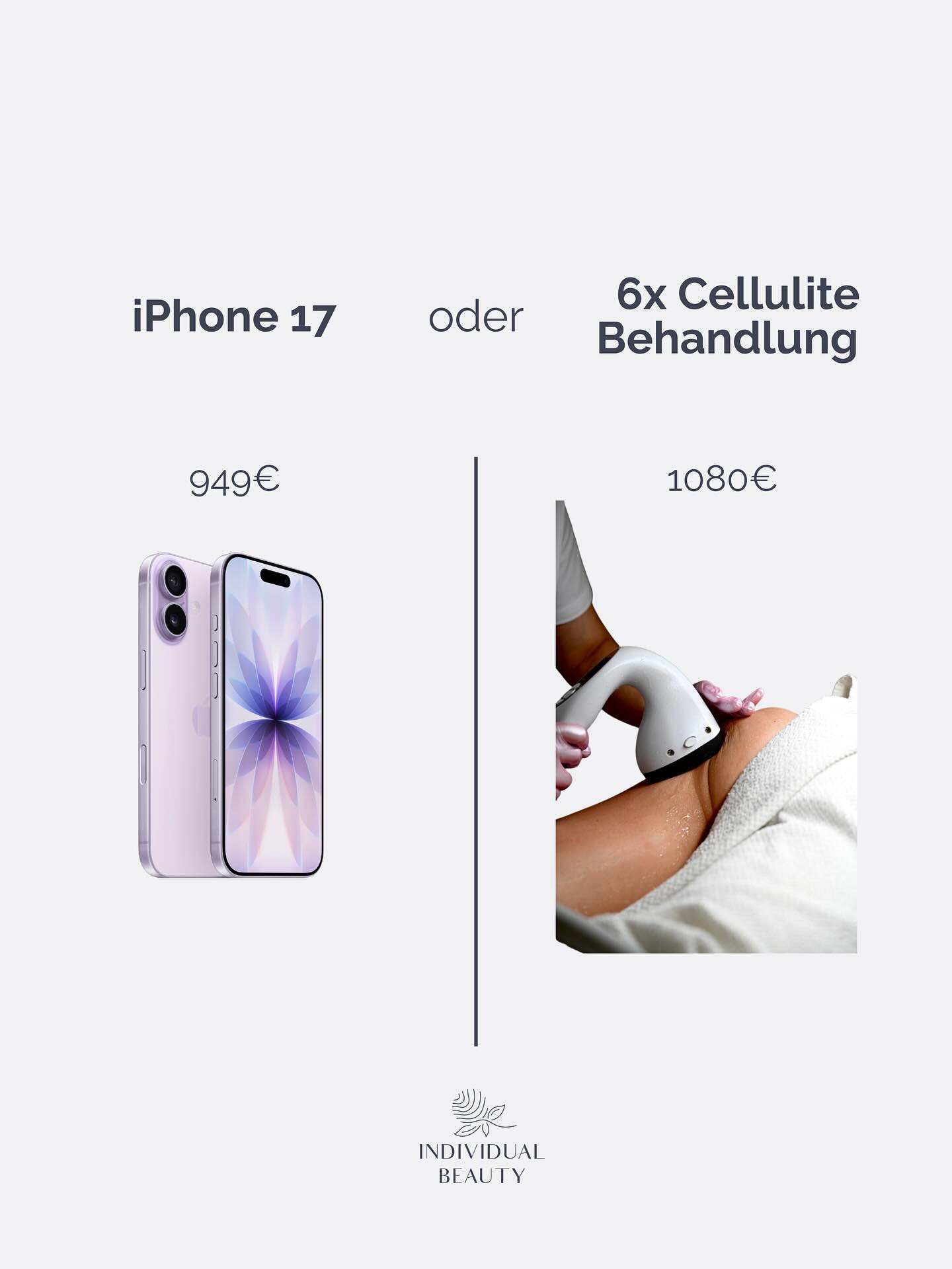 The new iPhone 17 is here!
But let’s be honest: What brings more confidence?
A new phone OR a new look?
Your choice – we just make sure you invest wisely!
Individual Beauty Cosmetics Studio
Neuwaldegger Straße 2,
1170 Wien, Austria
Tel: +43 664 253 3977
#individualbeauty #wohlbefinden #selfcare #selbstliebe #beautyvienna #gesundehaut #körperpflege #balancefinden #aestheticsvienna #selbstvertrauen #selfinvestment #viennabeauty #beautyaustria #skincarevienna #bewusstleben